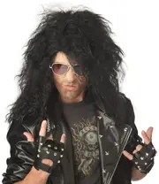 Mens 80s Heavy Metal Rock Black Adult Wig
