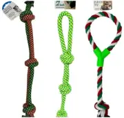 PACK OF 3 Large & Durable NEW Knotted Rope Dog Chew Toy Tug Of War W Handle Chew
