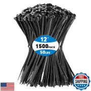 Zip Ties, KAMOTA 1500pcs 12 Inch Heavy Duty Self-Locking Nylon Zip Ties, Blac