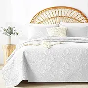 WURUIBO White Quilt Set Twin Size, Embossing Microfiber Bedspreads with Pillow Sham, Ligthweight Breathable Thin Coverlet, Reversible Bedding Set for All Season (1 Quilt, 1 Pillow Sham)