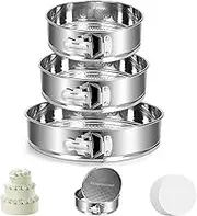 Stainless Steel Springform Pan Set,7" 9" 10" Nonstick Leakproof Baking Cake Pan Set,Round Bakeware Cheesecake Pan with Removable Bottoms and 20pcs Parchment Paper Liners for Instant Pot and Oven