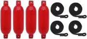 4 Boat Fender 6.5" x 23" Vinyl Ribbed Bumper Dock Shield Protection Red + LINE