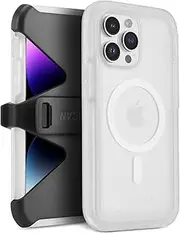 Pelican Voyager Series - iPhone 14 Pro Max Case 6.7" [Compatible with MagSafe] [Anti-Yellow] Magnetic Charging Phone Case With Belt Clip Holster Kickstand [18ft Military Grade Drop Protection] - Clear