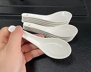 10 Pack White Ceramic Soup Spoons,Wonton Soup Spoons,Asian Spoon Set,5inch Kid Small Side Dish Tasting Spoon,Stackable Ramekins Can Stand,Deep Oval Design