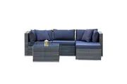 LONDON RATTAN 4 Seater Modular Outdoor Lounge Setting with Coffee Table, Ottoman, Grey