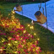 Glintoper 2 Pack Outdoor Solar Watering Can Garden Lights, Metal Waterfall Fi...