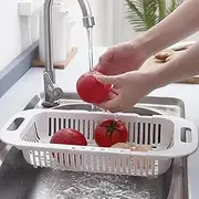 NDBOX Extendable Colander Strainer - Light, Strong, Sturdy and Durable - Collapsible Over Sink - Fruits, Vegetables or Utensils for Washing, Cleaning or Display Drain Basket (White)