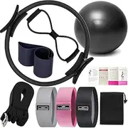 Pilates Essentials Kit for Women Yoga Sets at Home Equipment Pilates Magic Ring Booty Bands for Working Out Glutes Yoga Ball 25cm Figure 8 Resistance Band Yoga Bands for Stretching