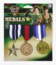 3x Army Solider Medals Combat Party Costume Halloween Fancy Dress Replica