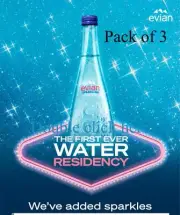 Evian 750mL Sparkling Glass Water Luxury 3 Glass Bottle, Allergens Free