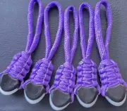 (5) Paracord Zipper Pulls- Fits Back Packs Gear Bags,Zombie Bug Out Bags-purple