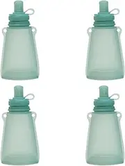4 pieces Reusable Pouches Baby Food, Silicone Reusable Yoghurt Pouches, Baby Food Storage Containers with Straw, Fill and Squeeze Baby Food Pouches, Travel Baby Food Pouch for Milk, Congee, Dessert
