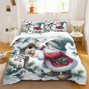 f412 Bed Sheets Christmas Snowman Cartoon Printed Polyester Duvet Cover Pillow Set Duvet Cover King Size Bedding Set Holiday Children GiftsBed Sheets