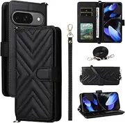 Compatible with Google Pixel 6A Cover,Flip Kickstand Double Card Slot Wallet Case Black