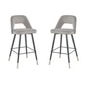 HomeStar Set of 2 Delphi Velvet Fabric Kitchen Bar Stool - Light Grey