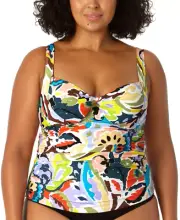 Anne Cole Women Plus Size 16W Twisted Floral Print Underwire Tankini Top $92 313