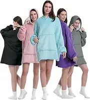 [K-MART] Oversized Blanket Hoodie for Men & Women,Thick Flannel Blanket with Sleeves and Giant Pocket Super Soft Warm Cozy Wearable Sweatshirt Hoodie for Adults (Aqua Blue)