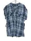 NWT Sonoma Womens Tunic Top Size Large Blue Plaid Tie Side Waist Button Front