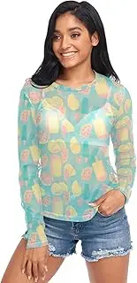 [RPLIFE] Cute Summer Popsicles Teal Mesh Sleeve, Long Sleeve Rave Top S-XXL