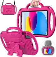[AVAWO] Kids Case for iPad (A16) 11th Generation 11 Inch 2025 & iPad 10th Generation 10.9" 2022, iPad Air (M3/M2) 2025/2024 Shockproof Rugged Protective with Shoulder Strap/Handles/Kickstand Cover, Rose