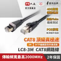 在飛比找PChome24h購物優惠-PX大通LC8-3M 網路線 Cat8 超屏蔽鍍金接頭高速網