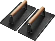 Yoehka Cast Iron Grill Press-2PCS, Heavy Duty Bacon/Burger/Griddle/Chef Press with Wood Handle, Perfectly Grilled Steak,Meat,Sandwich,Panini, 2.25lbs Cooking Weight,Rectangle(8.27"×4.25"×3.35”in)