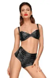 Decadence Powerwetlook High-Waisted Shorts with Handmate Pleats Noir Handmade