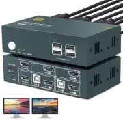 HDMI KVM Switch 2 Monitors 2 Computers,2 Port Dual Monitor Kvm Switcher for 2...
