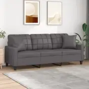 NNEVL 3-Seater Sofa with Throw Pillows Grey 180 cm Faux Leather