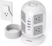 Tower Surge Protector Power Strip 10 Ft, Long Flat Extension Cord with Multiple