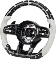 White Half Leather Forged Carbon Fiber Steering Wheel，Compatible With Mercedes Benz W204 W205 W211 W213 W212 W222 EQA E550 G63 C63 AMG GT