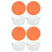 Pyrex 7203 7-Cup Glass Storage Bowl with 7402-PC Orange Plastic Lid (4-Pack)