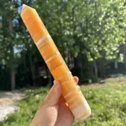 595g natural yellow calcite obelisk quartz crystal tower point healing decor