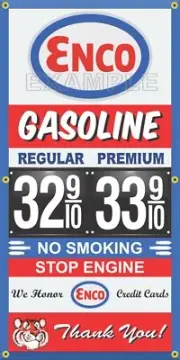 ENCO GAS STATION PRICE PER GALLON VINTAGE OLD SIGN REMAKE BANNER SIGN ART
