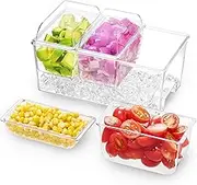 Lifewit Ice Chilled Condiment Caddy with 3 Containers(2.5 cup), Condiment Server with Separate Lids, Serving Tray Platter with Removable Dishes for Bar Accessories, Fruit, Salad, Taco, Party Garnish
