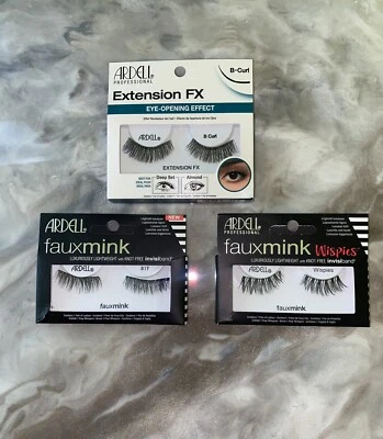 Lot of 3 NIB Ardell Professional Fake Eyelashes Faux Mink Wispies Extension FX