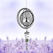 Stainless Steel 3D Metal Wind Spinner, Sun Spiral Wind Chime, 11.8 x 5.9 inch, Tree of Life Design