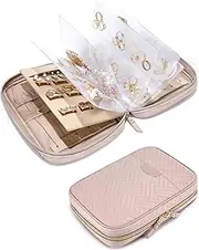 BAGSMART Jewelry Travel Organizer Case Transparent Jewelry Storage Book Ring Binder Jewelry Bags Clear Booklet Zipper Pouch Bag for Necklaces, Earrings, Rings, Bracelets, Pink