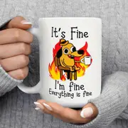 1pc, It's Fine I'm Fine Funny Coffee Mug, 15oz Cartoon Dog Coffee Cup, Funny Gifts For Women And Men