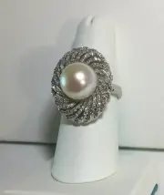 14K White Gold EFFY BH 11mm South Sea Pearl Diamond Ring 0.68 CT Size 7.0 NWT