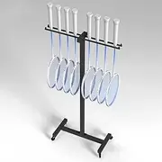 Badminton Racquet Holder, Tennis Racket Storage Rack, Holds 12-18 Rackets, 360° Lockable Wheels, for Small Space/Garage/Fitness Gym/School
