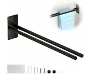 Towel Holder Carbon Steel, Self-Adhesive Towel Rail Double Rod, 40 × 5.5 × 11.8 cm Towel Rail Black for Bathroom, Kitchen, Bedroom