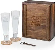 NFL Acacia Wood Pilsner Beer Glass Gift Set for Two