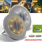 4/8/12/16/24 Pack Outdoor Solar Lights LED Waterproof Garden Ground Cold/Warm Light
