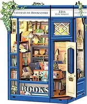 CUTEBEE DIY Book Nook - DIY Dollhouse Houses, Miniature House Build Yourself with LED Lighting Creative Set for Bookshelf Decoration Kit for Adults Gift (Literature Bookstore)