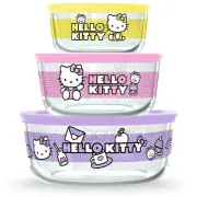 Hello Kitty - Set of 3 Pyrex Bowls with Lids - NIB