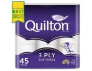 Quilton 3 Ply Toilet Tissue (180 Sheets per Roll, 11x10cm), Pack of 45 |AU