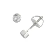 Bevilles 2mm Children's Sterling Silver Mini Cubic Zirconia Bezel Earrings Stud
