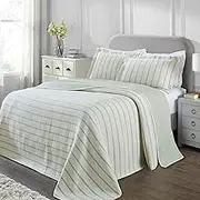 Superior 3 Piece Cotton Reversible Bedspread and Sham Set, Home Bed Decor, Decorative Bed Spread, 2 Pillow Shams, Medium Weight, Matelasse Coverlet Bedding, Valencia Collection, Queen Size, Sage