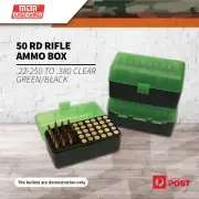 Mtm Case-gard 50 Rifle Ammo Boxes .22-250 To .308 Clear Green/black Rm-50-16t